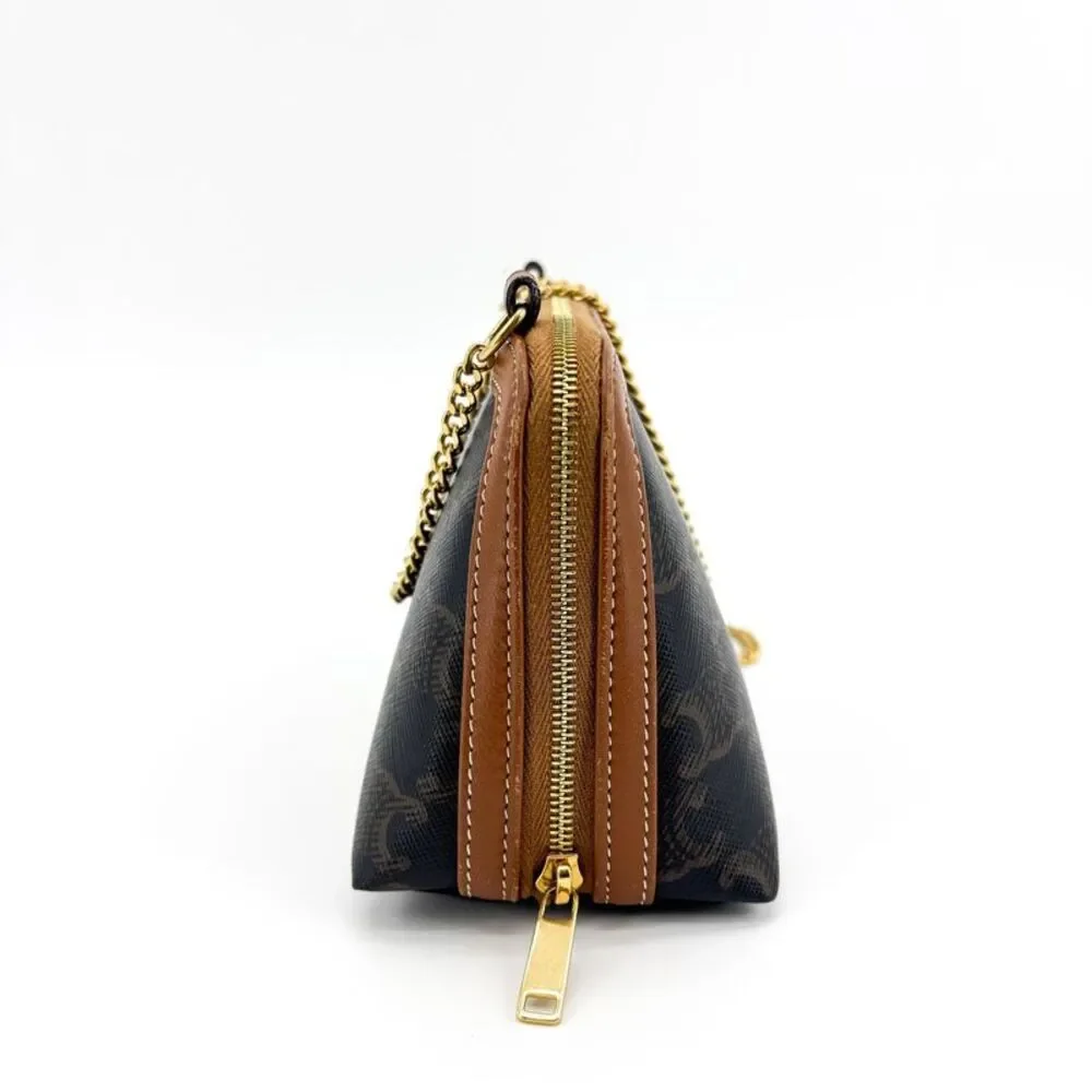 Celine Triomphe Canvas Chain Clutch Tan